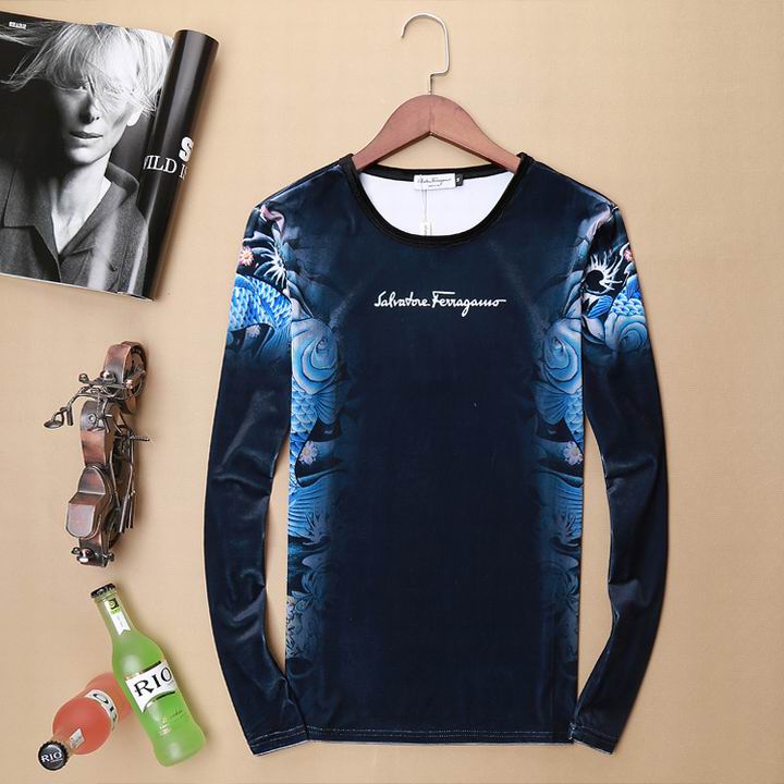 Ferragamo round collar man T-shirt in black&blue 2017 online